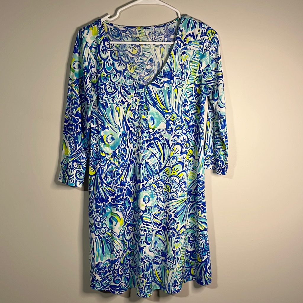 Barely Worn Lilly Pulitzer Long Sleeve Fish Pattern Dress Xs, Fits Like A S